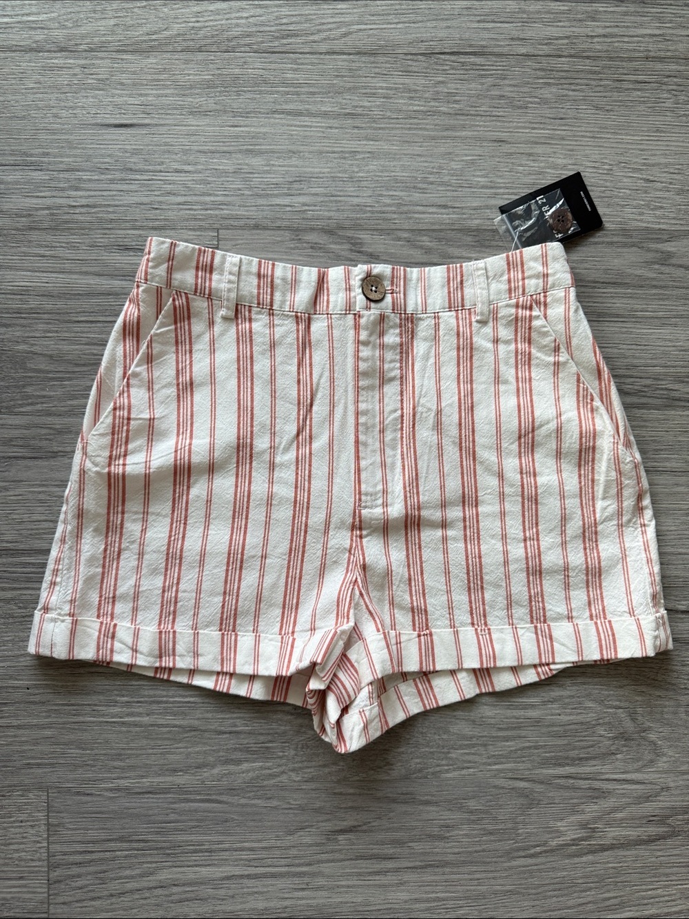 Striped Cotton Blend Women's Shorts in Cream with Red Stripe Size S